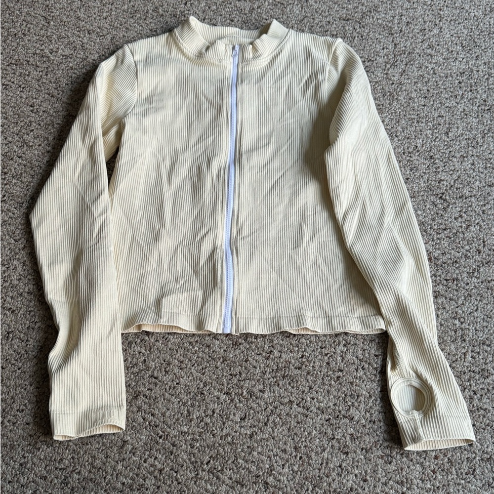 OQQ Pale Yellow Ribbed Jacket